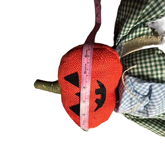 Folk Art Pumpkin Doll Jack O’Lantern Handmade Burlap Wire Gingham Primitive - Picture 8 of 14